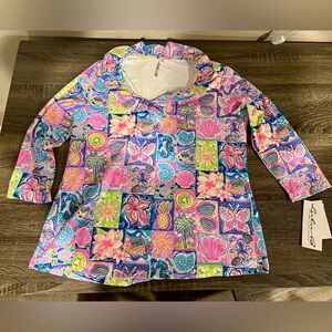 Lulu B UPF 50+ Cooling Sun Shirt Top Medium Colorful Coastal Print​